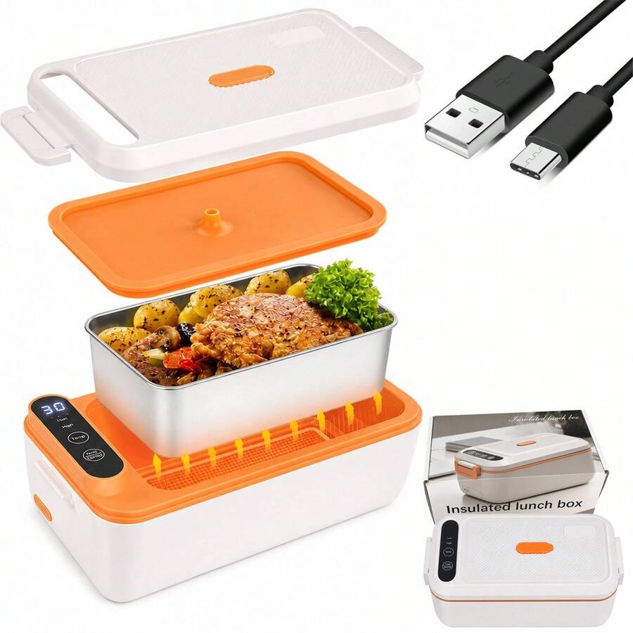 FollowBreak 1pc Electric Lunch Box, Rechargeable Portable Heating Lunch Box, Portable Food Warmer, Suitable For Car/Truck/Work/Home Heating Lunch Box
