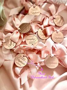 Personalized Rose Gold Tag, Custom Baptism Tag, Custom Name Tag, Round Baby Shower Tag, Pink Favor Decor, Circular Acrylic Label, Mirror Tag - Multicolor - View 1