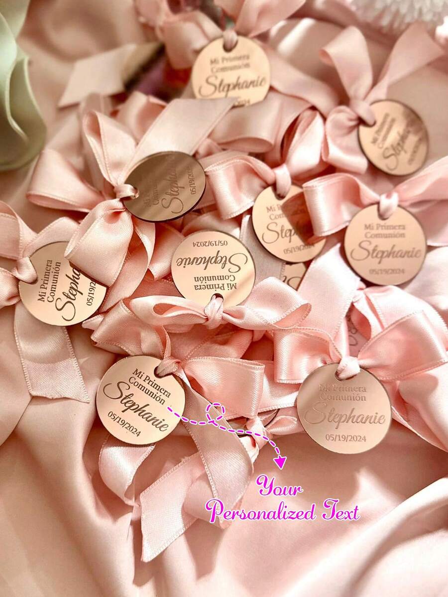 Personalized Rose Gold Tag, Custom Baptism Tag, Custom Name Tag, Round Baby Shower Tag, Pink Favor Decor, Circular Acrylic Label, Mirror Tag - Multicolor - View 1