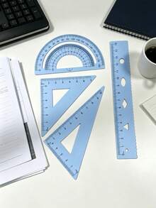 4pcs Multifunctional Geometric Ruler Set, Includes Protractor, Triangle Ruler, Straight Ruler, Manual Measuring Drawing Tools, With Storage Box, Multiple Colors Available: Pink, Black, Light Blue, Suitable For School, Woodworking, DIY, Teacher Gifts, Back To School Season And More - A - View 3
