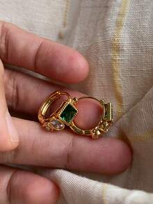 1 Pair Niche Design Green Cubic Zirconia Women's Casual Commute Ear Cuffs - Yellow Gold - View 6