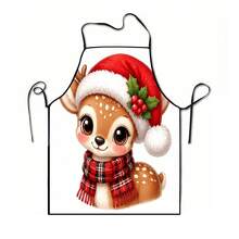 1pc Christmas Santa Claus, Christmas Bell, Christmas Snowflake, Christmas Reindeer, Christmas Tree, Christmas Snowman, Christmas Penguin, Christmas Cartoon Animal Pattern Chef Apron, Apron, Suitable For Home Decor And Kitchen Use. Made Of 100% Polyester Material, Designed As Sleeveless Style, Perfect For Home Kitchen, Outdoor BBQ Cooking. This Printed Apron Is Unisex, Machine Washable And Reusable, An Essential Kitchen Item - Multicolor - View 15