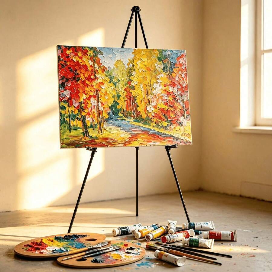 Foldable Metal Tripod Easel Stand, Adjustable Artist Floor Easel For Drawing Painting Sketching, Portable Canvas Holder For Watercolor, Acrylic, Oil Painting, Studio & Outdoor Art Creation - Black - View 1