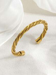 1PC Stainless Steel Twist Braided Open Bangle, Unisex Minimalist Waterproof Wrist Cuff, Couple Gift For Him Her Birthday Valentine Present - SZGSS044 - View 12