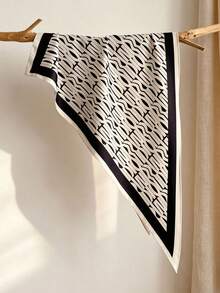 1Pc Retro Abstract Geometric Printed Satin Scarf, Multi Wear Neck Wrap Shawl Fashion Accessory For Ladies,Halloween - Multicolor - View 2