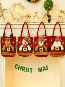 Bolsa de regalo de decoración navideña con Papá Noel, muñeco de nieve y ciervo, bolsa de regalo navideña de dibujos animados 3D, bolsa de almacenamiento, bolsa de regalo festiva - Ver 4