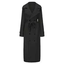 Multi-Color Optional Men's Extra-Long Trench Coat, Classic Double-Breasted Lapel Trench Coat, British Style Slim And Thin Autumn Winter Fashion Coat - Black - View 9
