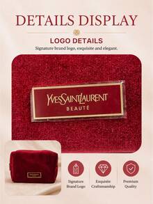 YSL Velvet Red Makeup Bag, Sold Individually, Soft Fabric With Smooth Zipper, Perfect For Storing Cosmetics, Suitable For Travel And Daily Use - Red - View 8