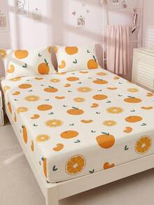 1pc Fruit Print Bed Sheet, Mattress Protector, Mattress Cover, Summer, Comfortable Breathable Wrinkle-Resistant, Machine Washable, Single/Double/Queen/King Size, Dorm Bedding, All Season & Summer, Pillow And Pillowcase Not Included, Room Decor, Back To School - Multicolor - View 6