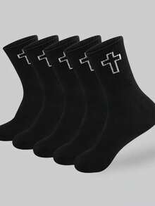 5/10 Pasang Kaos Kaki Cross Kasual Modis Serbaguna Olahraga Setengah Betis - Hitam dan Putih - View 5