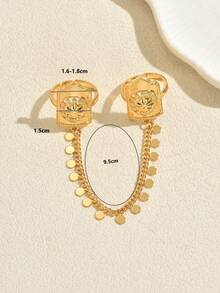 1pc Luxury Vintage Geometric Finger Ring, Suitable For Women's Banquet, Wedding, Festival Wear - Gold - View 2