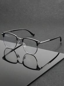 1 Pair Square Large Frame Classic Casual Style Unisex Gold Plastic Combination Clear Lens Glasses, Multiple Colors, Suitable For Back To School Display, Holiday Gifts, Daily Wear, Street Photography, Bachelor Party And Fashion Accessory - Clear - View 1