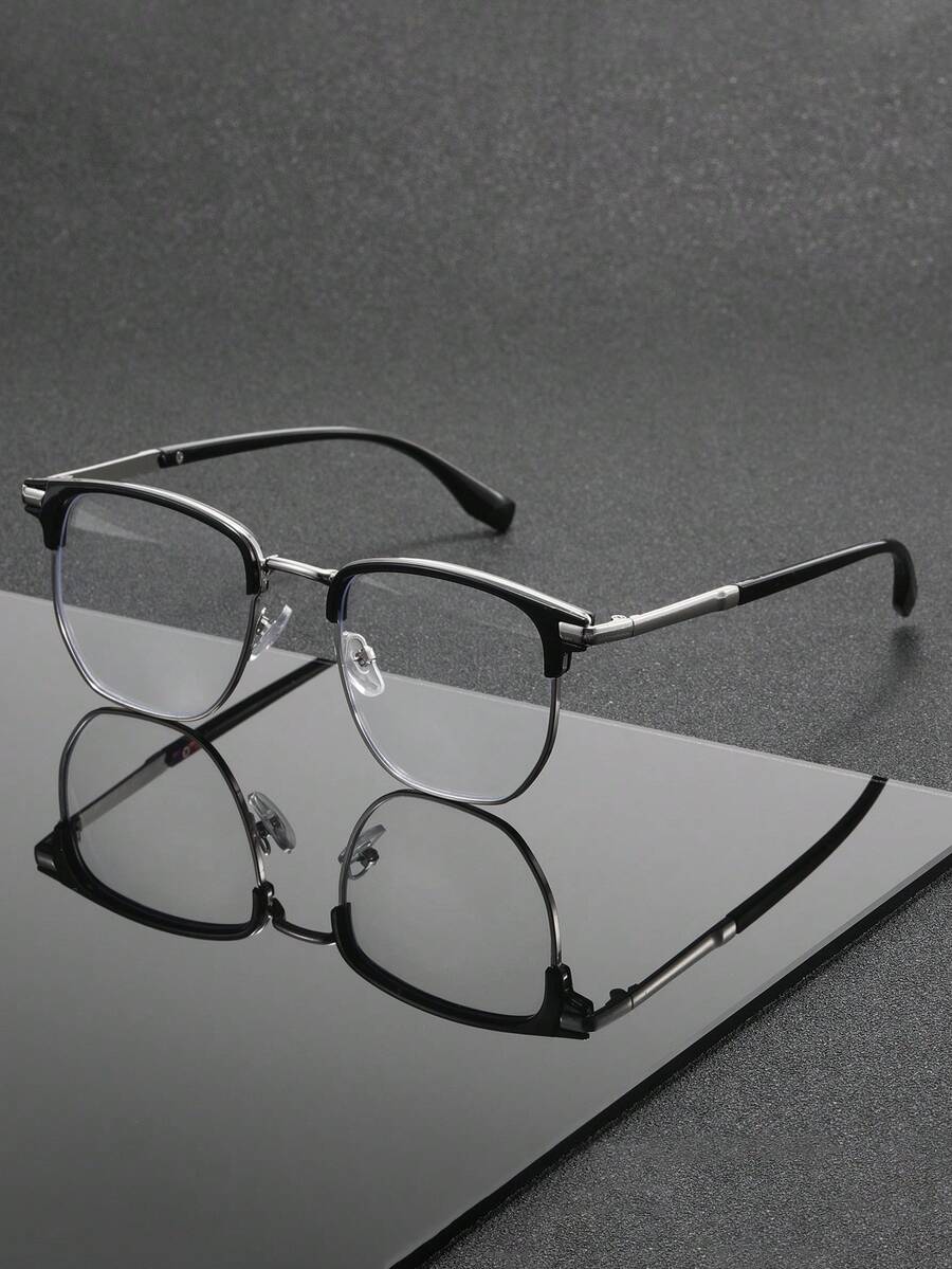 1 Pair Square Large Frame Classic Casual Style Unisex Gold Plastic Combination Clear Lens Glasses, Multiple Colors, Suitable For Back To School Display, Holiday Gifts, Daily Wear, Street Photography, Bachelor Party And Fashion Accessory - Clear - View 1