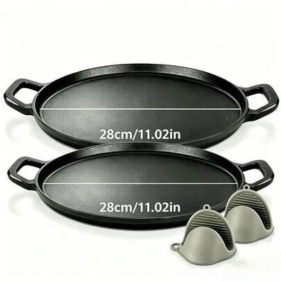Pre-Seasoned Cast Iron Frying Pan & Pizza Pan Set – 11.02 In / 12.2 In Round Skillets With Ergonomic Handles | Even Heat Distribution For Pancakes, Steaks, Flatbreads | Versatile For Stovetop, Oven, Grill & Outdoor Cooking | Rustic Kitchen Essential
