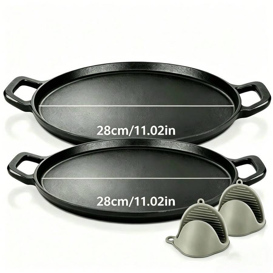 Pre-Seasoned Cast Iron Frying Pan & Pizza Pan Set – 11.02 In / 12.2 In Round Skillets With Ergonomic Handles | Even Heat Distribution For Pancakes, Steaks, Flatbreads | Versatile For Stovetop, Oven, Grill & Outdoor Cooking | Rustic Kitchen Essential - 0.79 X 11.02inch Baking Pans + 1 Pair Of Heat-resistant Tongs - View 1