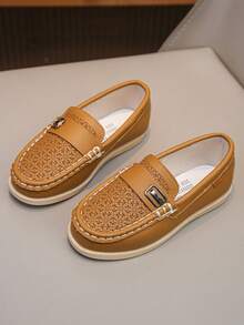 1 Pair Boys' Spring/Autumn Solid Color Hollow Out Minimalist Slip-On Comfortable Casual Loafers Flat Shoes - Mustard Yellow - View 2
