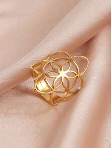 TEAMER 1pc Fashion Women Stainless Steel Hollow Flower Open Adjustable Ring, Versatile Accessory, Unisex Style, Gift For Friends - Fashion Series - View 6