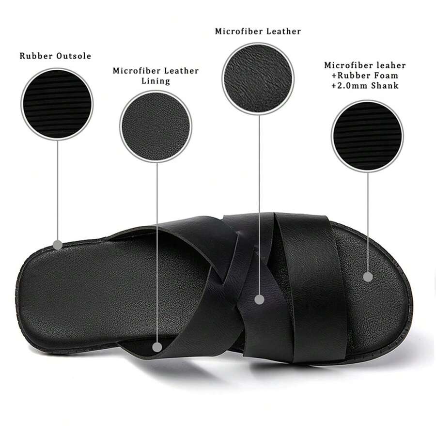 Sandalias de moda de verano para hombre con tiras cruzadas, suela plana antideslizante para exteriores y playa, zapatos casuales versátiles negros sin cordones - Negro - Ver 1