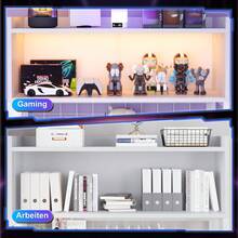 Devoko L-Shaped Gaming Desk With LED Lighting, Computer Desk With Hutch, 3 Fabric Drawers, Monitor Stand, Hooks And Metal Frame, Black/White - 查看 9