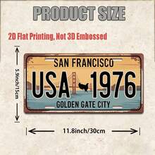 2D Flat Vintage San Francisco Iron Plate - Golden Gate Bridge And 1976 USA Number Design - Iron Plate Sign. California Theme Wall Decor, Gift For Travelers, Collectors And Bay Area Fans Car Accessories (Random Style) - A - View 3