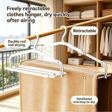 3pcs Set (1pc Retractable & Foldable Towel Rack + 2pcs Adhesive Hooks) Rotating Drying Rack, Space-Saving, Thickened & Widened, High-Quality Anti-Deformation Material, Suitable For Towels, Large Bath Towels, Bed Sheets - Multicolor - View 9