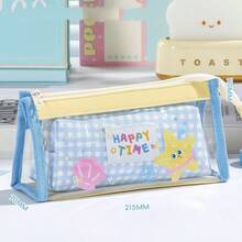 Triangle Star Grid Detachable Transparent Pencil Case, Girly Sticker Large Capacity Student Pencil Pouch, Canvas Visible Stationery Storage Bag For Middle And High School - Multicolor - View 15