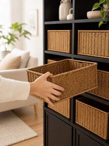 Rectangular Woven Storage Basket, Handmade Natural Seagrass Storage Box, Sturdy Open Decorative Container, Suitable For Bedroom Vanity, Bathroom Countertop, Kitchen Cabinet, Wardrobe - Multicolor - View 2