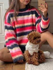Women's Elegant Striped Textured Pullover Sweater Fall - Multicolor - View 2