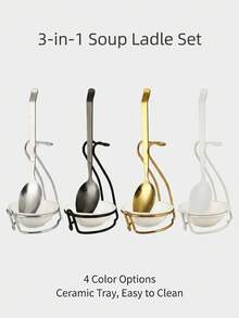 1 Set Metal Solid Color Spoon Rack, Modern Metal And Ceramic Material, Kitchen Utensil Rack, Vertical Spoon Holder With Drip Tray, Countertop Spoon Storage Rack, Suitable For Kitchen Cooking And Restaurant Dining - Multicolor - View 2