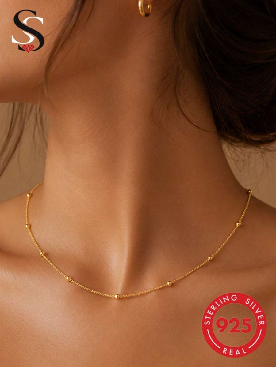 1 buah Kalung Perak Sterling 925, Gaya Minimalis, Cocok untuk Pemakaian Sehari-hari Wanita, Perhiasan yang Indah