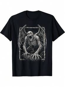 Camiseta de Arte Gótico Alternativo con Temas de Demonios, Zombis, Esqueletos y Terror, Moderna, a la Moda, Cómoda, Camiseta con Estampado Único - Negro - Ver 7