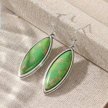 Copper Synthetic Turquoise Earrings, Handmade Silver-Tone Earrings, Teardrop Copper Turquoise Earrings, Dangle Earrings - Silver - View 2