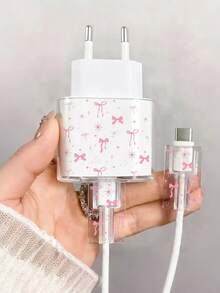 1 Set Soft Pink Bow European Standard Fast Charging Cable Protector, Transparent Full Coverage Anti-Scratch Dust-Proof Wear-Resistant Shell To Extend Cable Lifespan, Compatible With EU 18W/20W Fast Charging, Affordable Practical Gift For Valentine's Day And Anniversary, Pink Bow Data Cable Anti-Cracking Girly Accessory - Pink Ballet Ribbon [EU Standard] - View 10