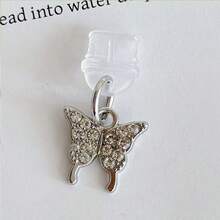 White K Alloy Full Rhinestone Butterfly Phone Dust Plug Apple/Android Charging Port Earphone Hole Pendant Universal - Multicolor - View 7