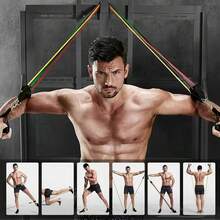 11-Piece Resistance Band Set, Fitness Training Elastic Tubes With Handles, Door Anchor, Ankle Straps, Suitable For Home Gym Strength Training And Yoga Exercise - A - View 6