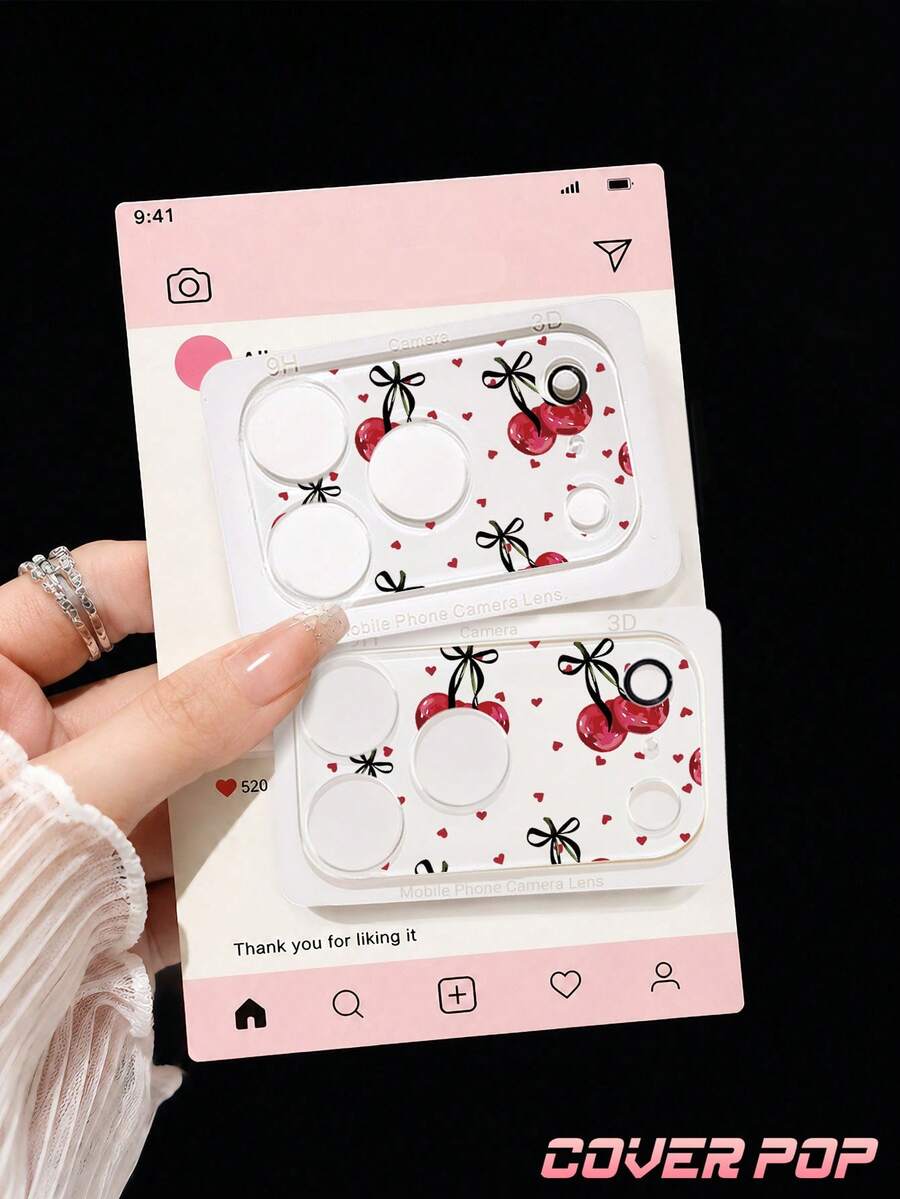 1pc Red Heart Cherry Camera Lens Protector, Compatible With Phone 17 Pro/17 Pro Max, Cute & Exquisite Lens Decoration, Enhances Phone Overall Texture, Adds Atmosphere To Photos, Tempered Glass Full Coverage, High Definition & Transparent, Scratch-Resistant & Anti-Fingerprint, Compatible With Phone Cases, Fashionable Small Gift For Girlfriend/Best Friend