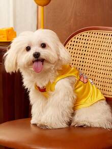 TOM & JERRY X PETSIN 1pc Cartoon Cute "I Love Cheese" Printed Yellow Cat And Dog Universal Elastic Comfortable Dog Vest - Yellow - View 6