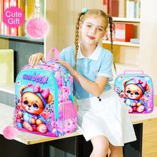 3pcs Kids Girls Zipper Closure Lightweight Backpack Set With Handbag & Pen Pouch For School Daily Use - Pink - View 9