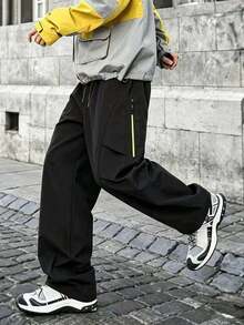 Men's Casual Fashion Cargo Pants Outdoor Sports Multi-Pocket Straight Leg Long Pants - Black - View 1