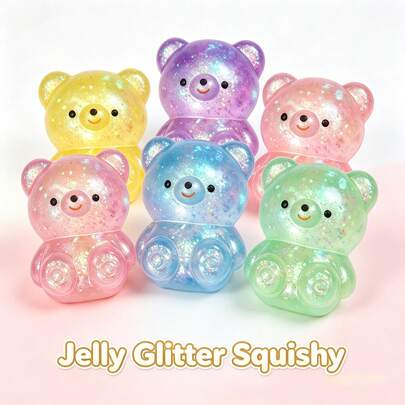 1pc Flexible Soft Teddy Bear Squeeze Toy, For Teenagers Men And Women To Relax Body And Mind, Embedded With Asymmetrical Aurora Glitter, Fresh Macaron Multi-Color Design, Rounded Curved Facial Details, Made Of High-Elastic TPR Soft Rubber, Squeeze To Relieve Tense Emotions, Japanese Healing Style, Suitable For Office Daily Leisure, Exquisite Birthday Surprise Gift