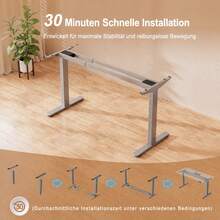 Devoko Electric Height-Adjustable Desk Frame, Dual-Motor Desk Frame, 72-120 Cm Height, 100 Kg Load Capacity, 25 Mm/S Lifting Speed, Compatible With Table Tops 110-200 Cm - 查看 4