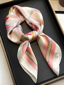 1pc Women's Luxury Chain Print Square Scarf, Versatile For Spring Daily Wear - Multicolor - View 3