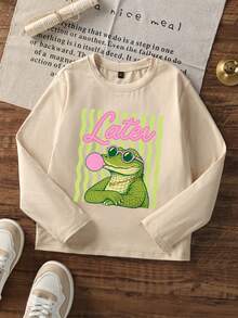 3 Packs Cute Later Crocodile Graphic Long Sleeve T-Shirt, Cartoon Alligator Striped Print Crew Neck Casual Fall Tees - Multicolor - View 5