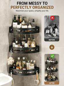 1/2/3pcs No-Drill Triangular Shower Caddy, Black/Grey Wall-Mounted Bathroom Storage Rack, Kitchen Corner Storage Shelf, PP Material, With Drainage Holes, Easy Installation, Suitable For Kitchen, Bathroom, Dining Room - Multicolor - View 6