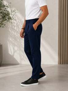 Calça  Masculina Sport Fino Azul Marinho Elegante  Estilo Casual Báscio Chic Moda Gringa Moderna Confortável - Azul Marinho - Visão 4