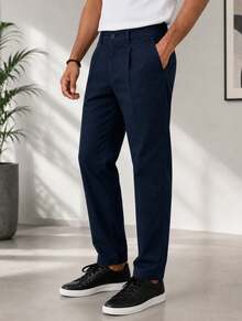Calça  Masculina Sport Fino Azul Marinho Elegante  Estilo Casual Báscio Chic Moda Gringa Moderna Confortável - Azul Marinho - Visão 1