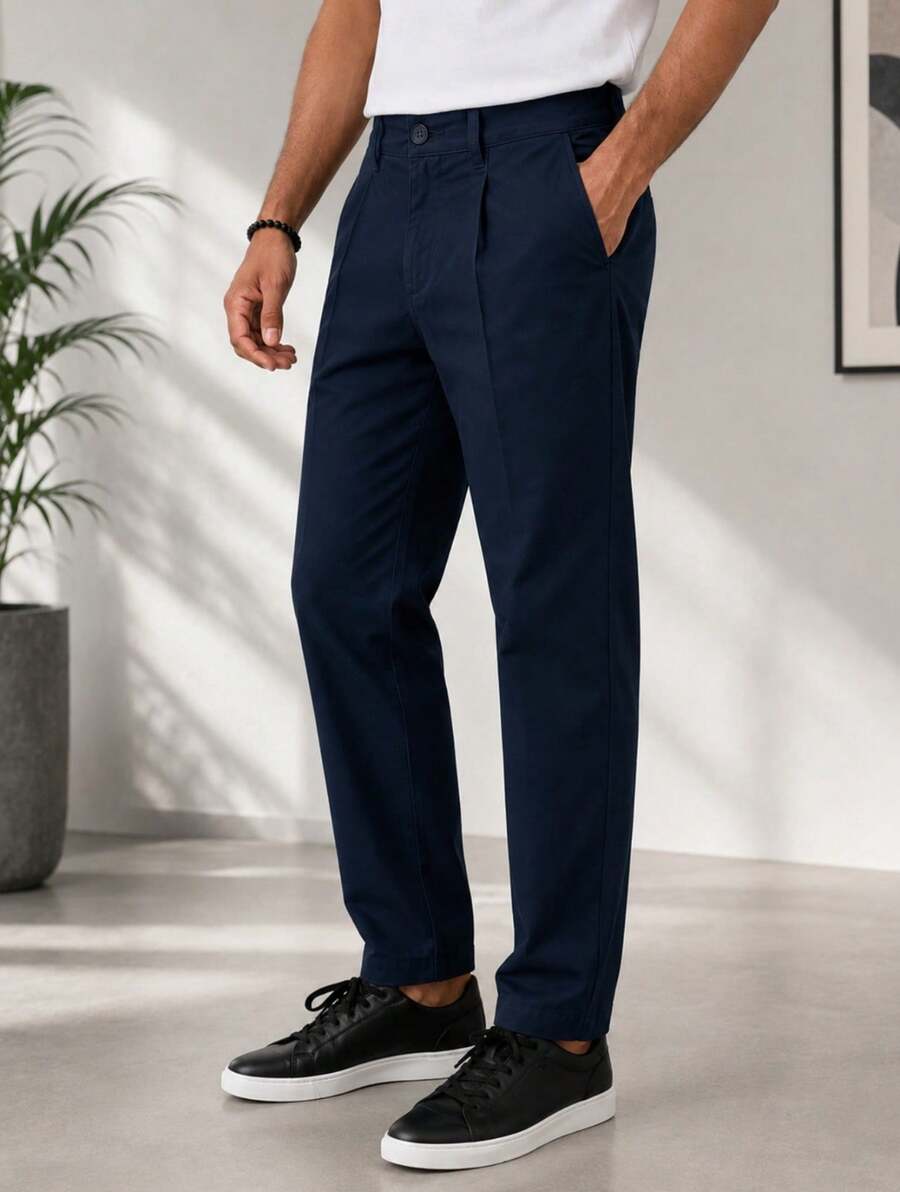 Calça  Masculina Sport Fino Azul Marinho Elegante  Estilo Casual Báscio Chic Moda Gringa Moderna Confortável - Azul Marinho - Visão 1