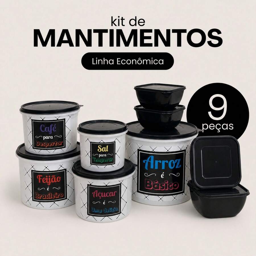 Kitchen Supplies Set Kit ECONOMIC LINE - 5 Supplies + 4 Square Jars 500 ML TPW Line - TPW Hitam - View 1