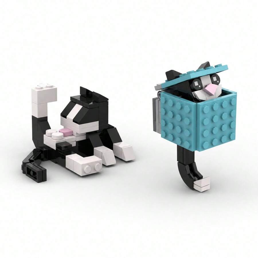 Cat Keychain Building Block Model, MOC Creative Building Blocks - DIY Desktop Ornament - Novelty Toy - Christmas/Thanksgiving Gift (For Boyfriend/Girlfriend) - Multicolor - View 1