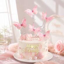 50件/10件/1件 生日蛋糕裝飾套組,金色生日快樂蛋糕插牌、粉色蝴蝶與馬卡龍色泡沫球插飾,適合女孩生日蛋糕裝飾 - 彩色 - 查看 7